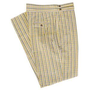Mens Gurkha Pants 38 Yellow Blue Plaid Seersucker Chino Trousers Straight Fit